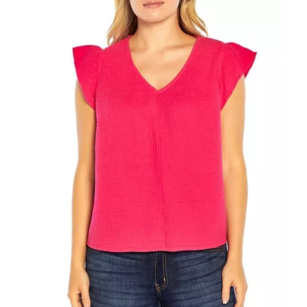 Three Dot Fuchsia Cotton Double Gauze Top Size XL